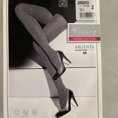 Fiore Argenta Patterned Tights Silver Metallic 132-143lbs Height 5’2-5’4 60D